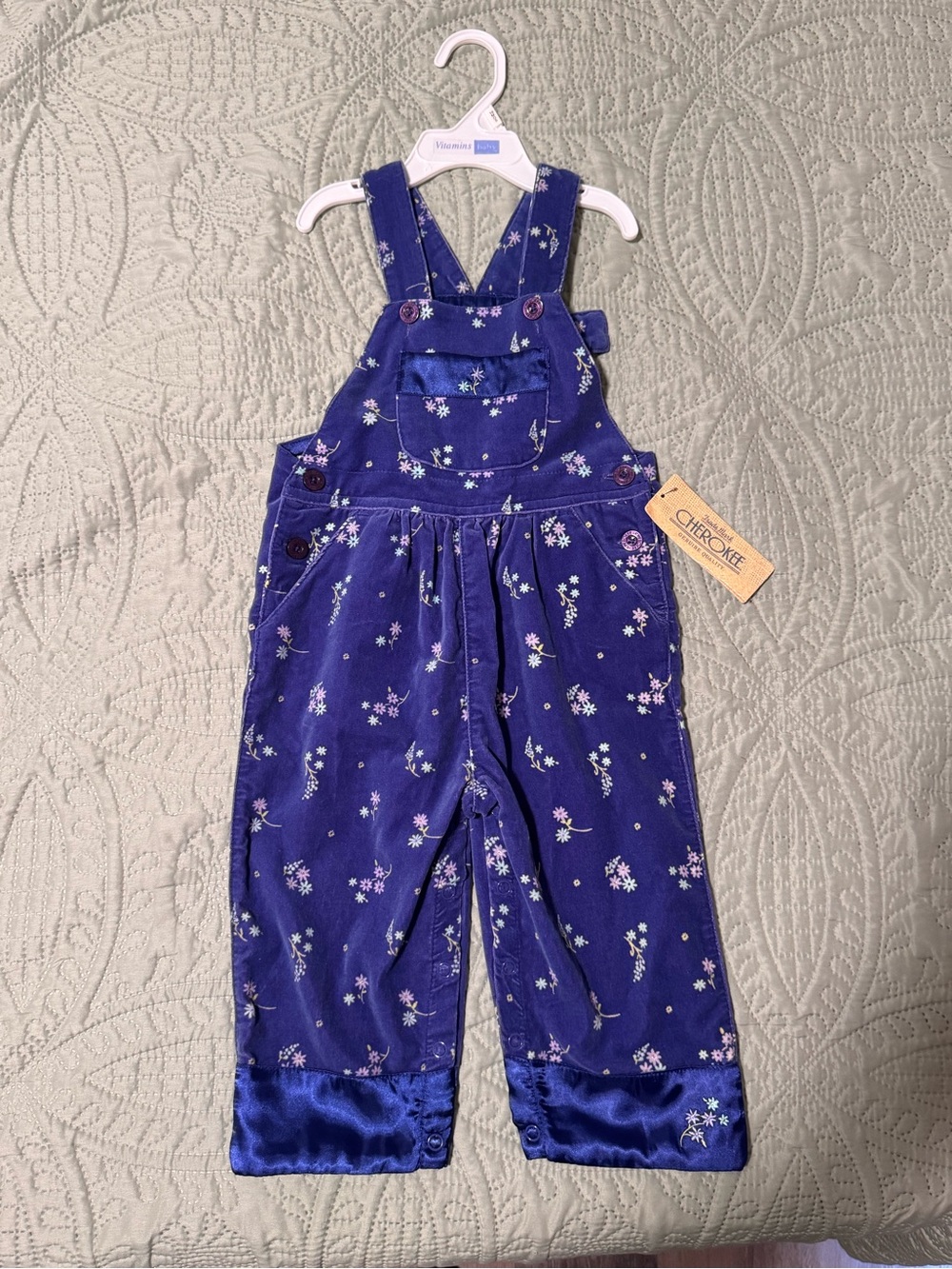 Vintage Cherokee Purple Floral Girls' Corduroy Overalls